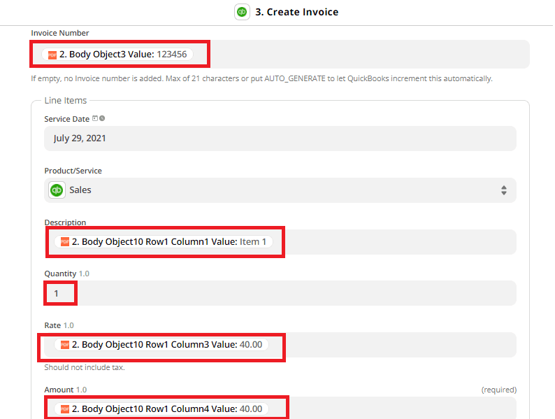 Configure Create Invoice In Quickbooks