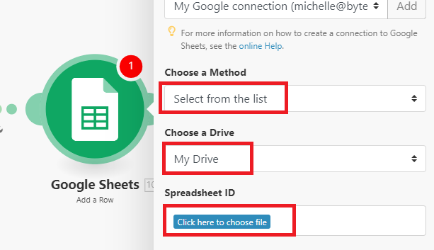 Configure Google Sheets module