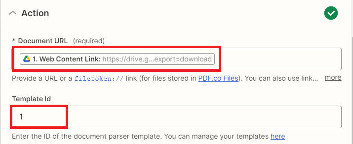 Screenshot of Document Parser configuration