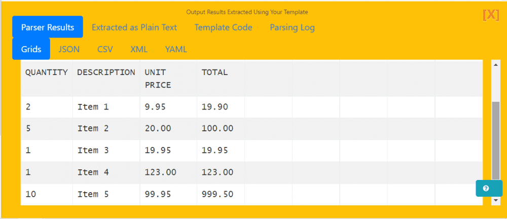 Extracted Output from Borderless Table