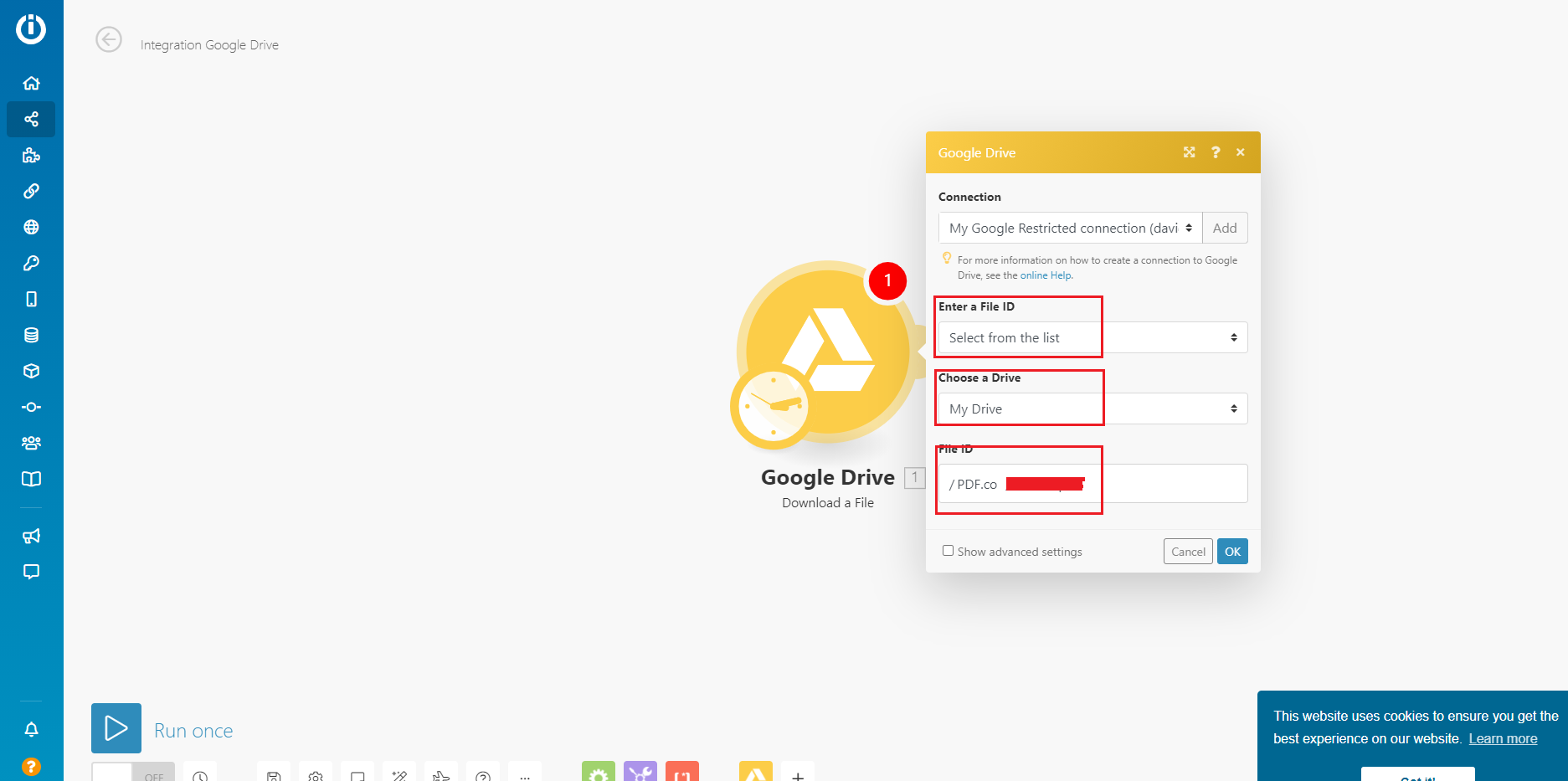 Screenshot of Google Drive connection