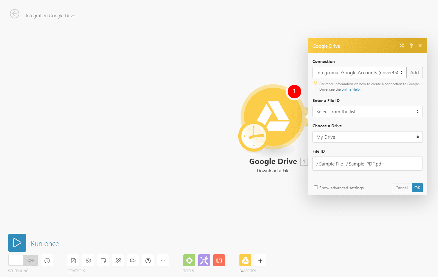 Screenshot of setting up the Google Drive module