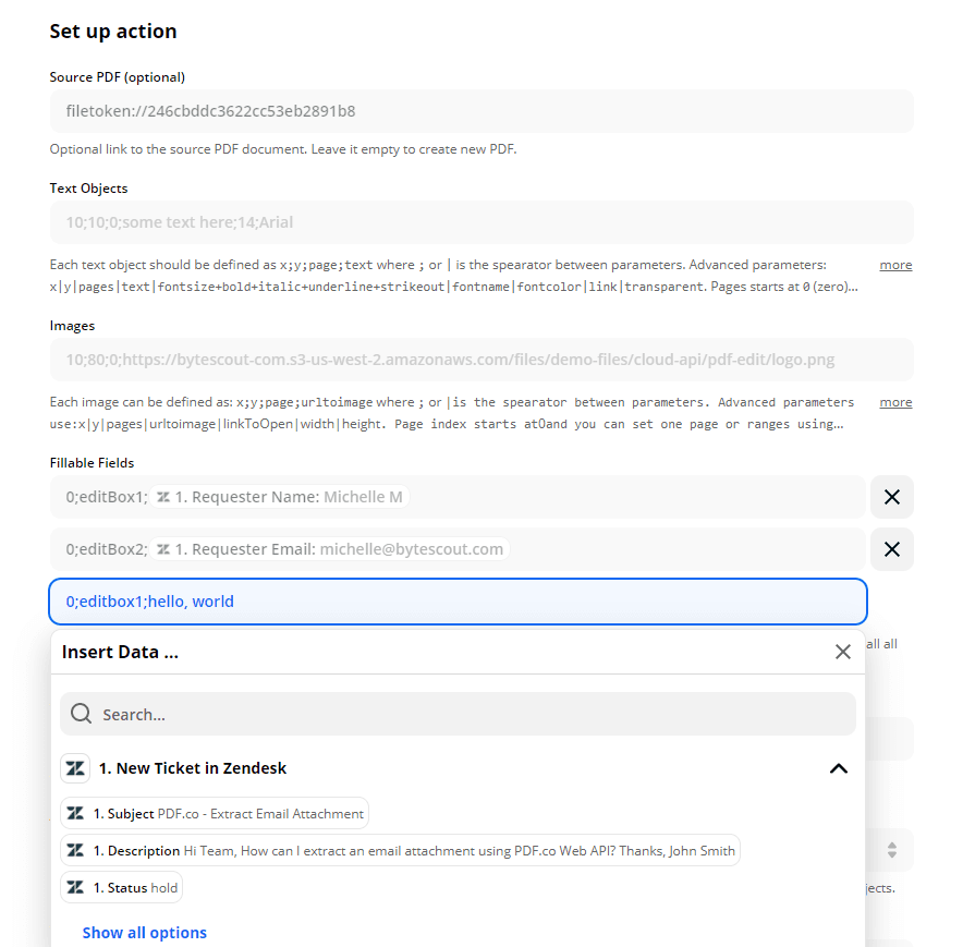 Configure PDF Filler With Zendesk Data