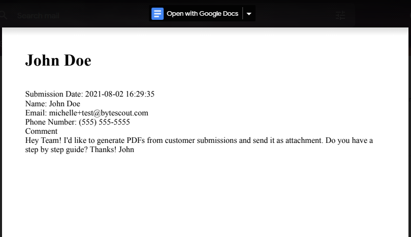 Generated PDF Email Attachment