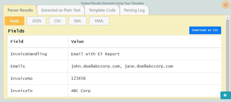 Output results from your template