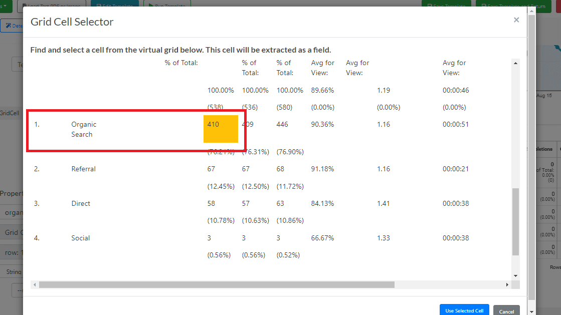 Selectable Table Generated By Virtual Grid