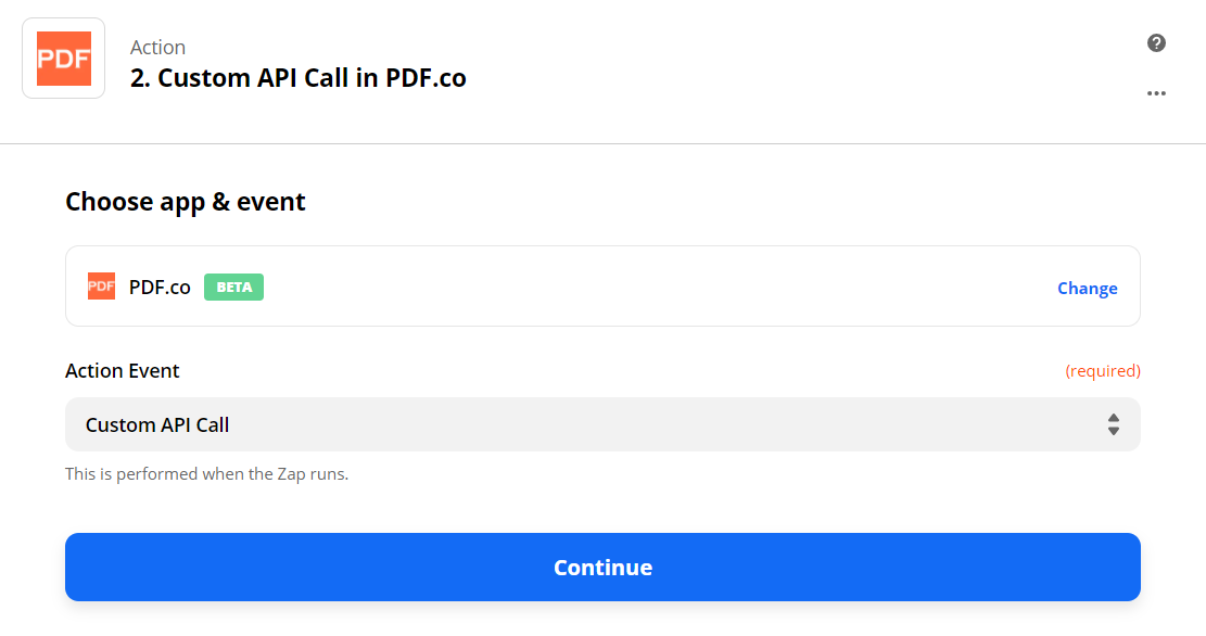 PDF.co Custom API call in Zapier