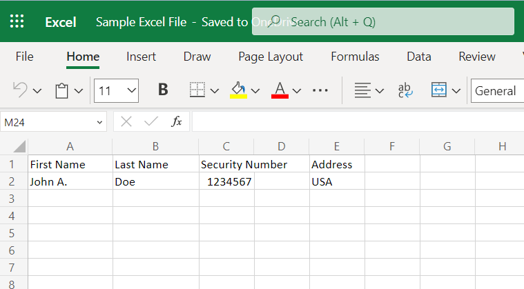 Sample Excel Spreadsheet