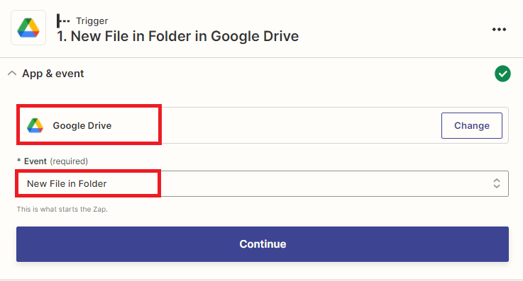 Zapier Trigger - New File in Folder - Google Drive