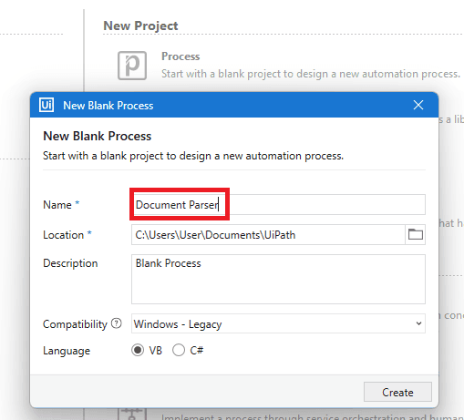 New UiPath Process