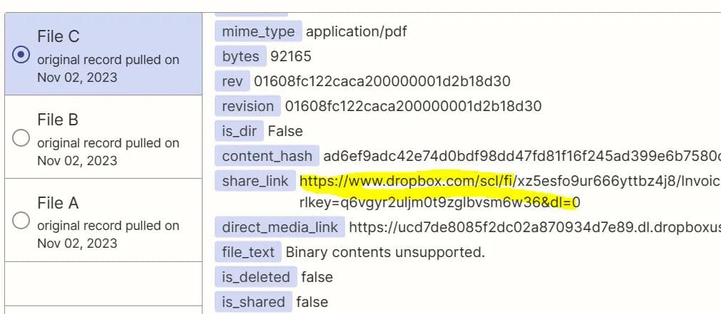 File link output from Zapier