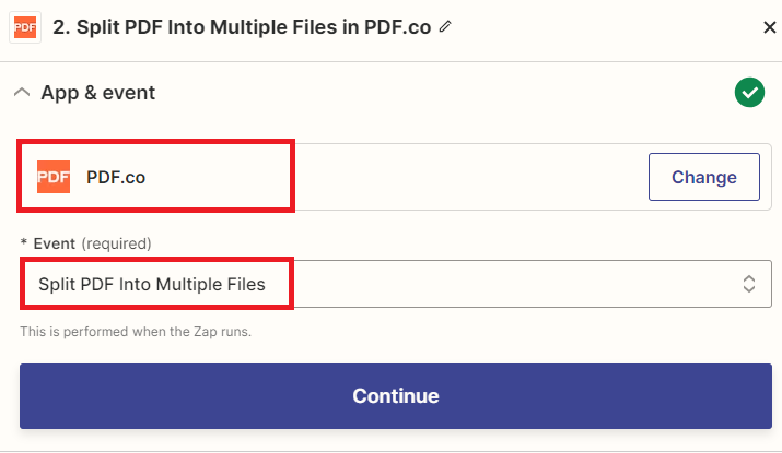Zapier - Split PDF step