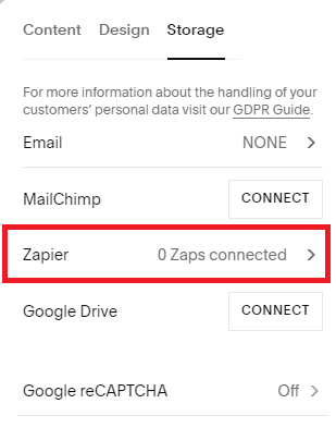 Screenshot of the Zapier Form Storage