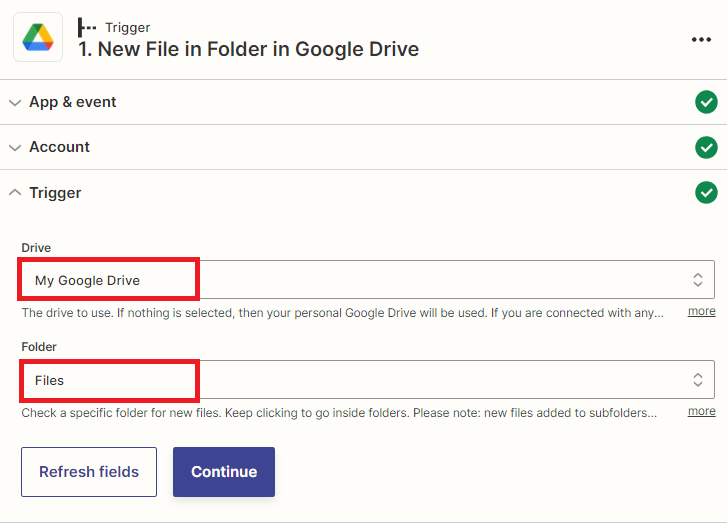 Zapier Trigger: New File in Folder in Google Drive