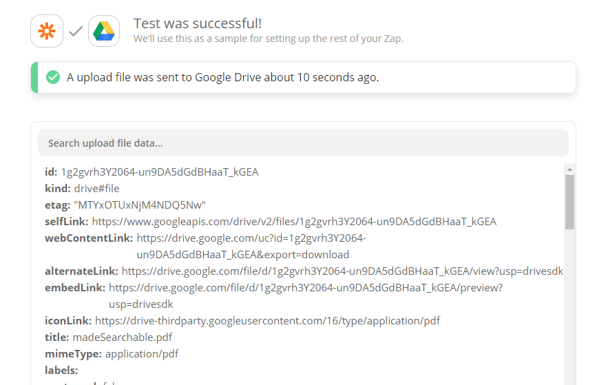 Google Drive Upload File Confirmation
