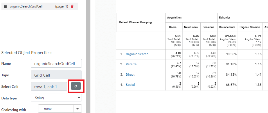 Click Target Icon To Open Table