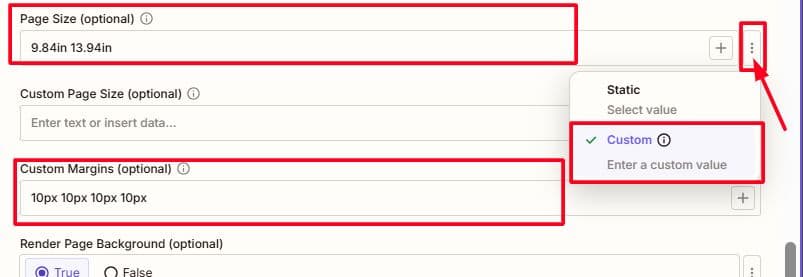 Set custom margins