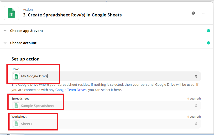 Set Up Action for Google Sheets