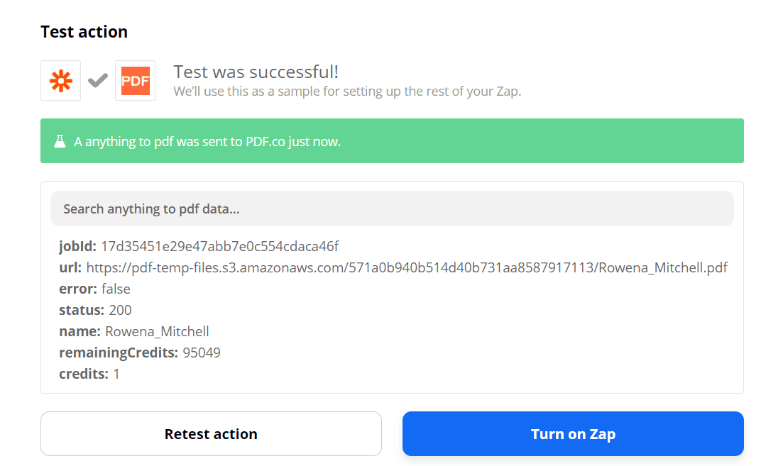 Successful test in PDF.co