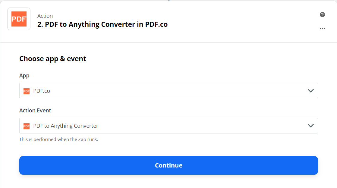 PDF to Anything Converter Zapier action screenshot