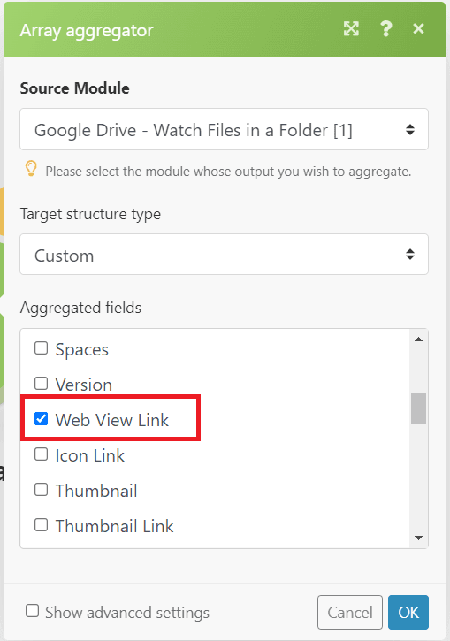 Configuring Array Aggregator