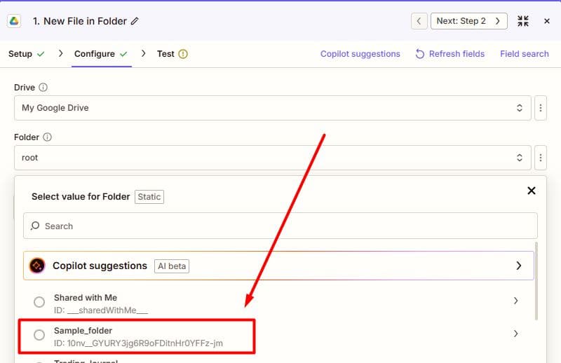 Choose the Google Drive Folder