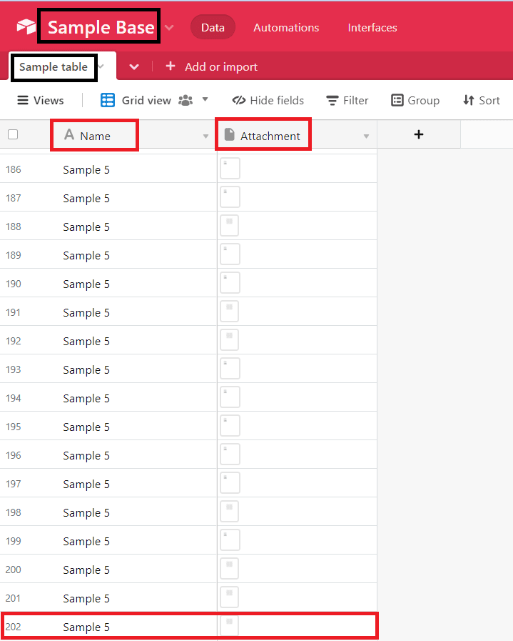 Screenshot of Data Attachment from Airtable