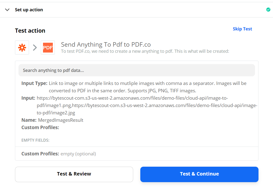 Test Anything to PDF Action