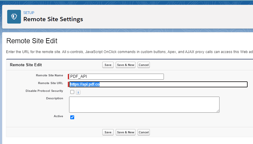 Remote Site Settings