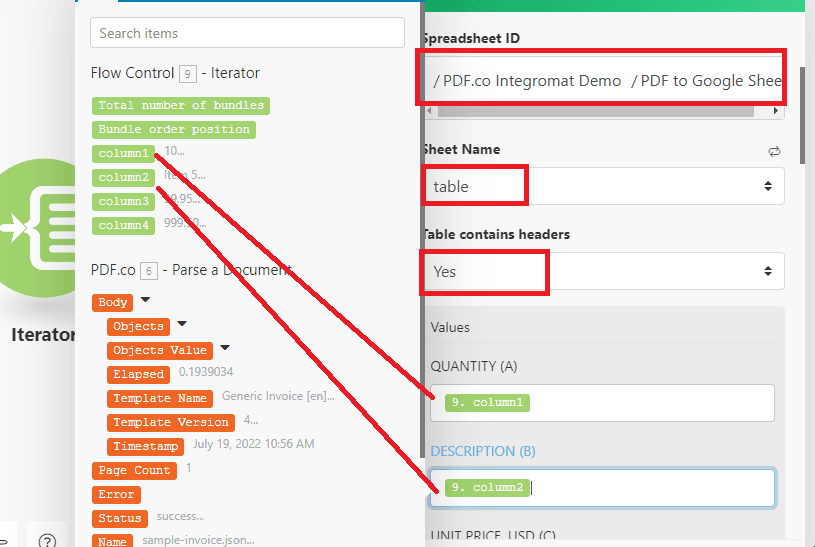 Configure Google Sheets module