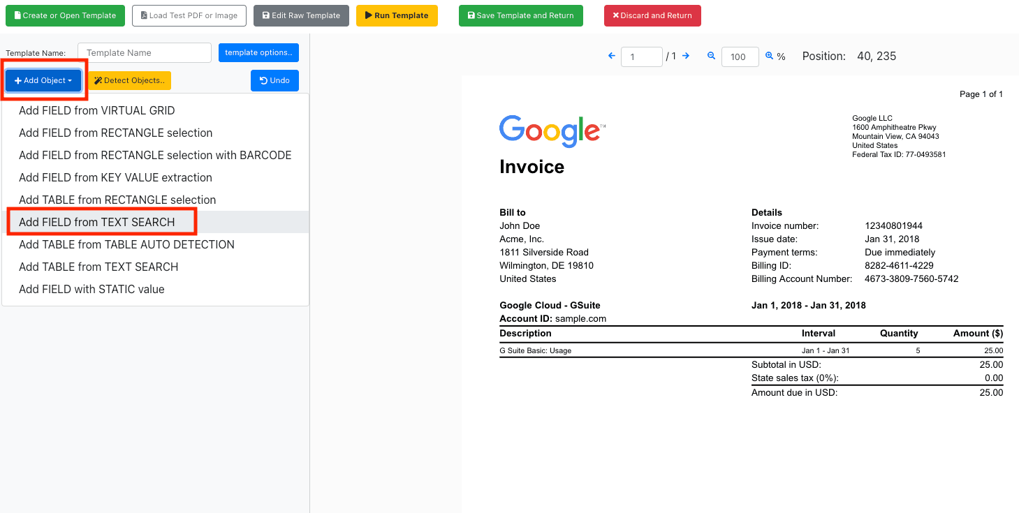 Add FIELD from TEXT SEARCH