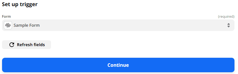 Selecting the form you would like to use for your Zap