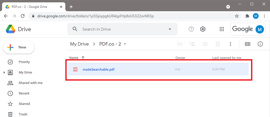 Searchable PDF File Stored In Google Drive Folder