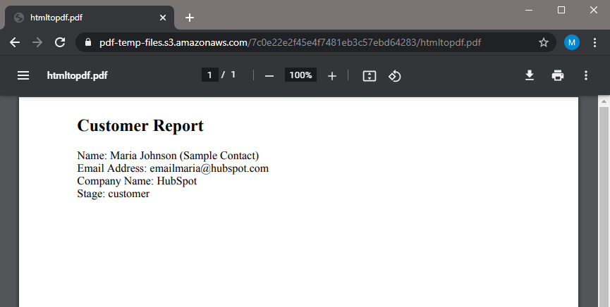 Generated PDF Output With HubSpot Data