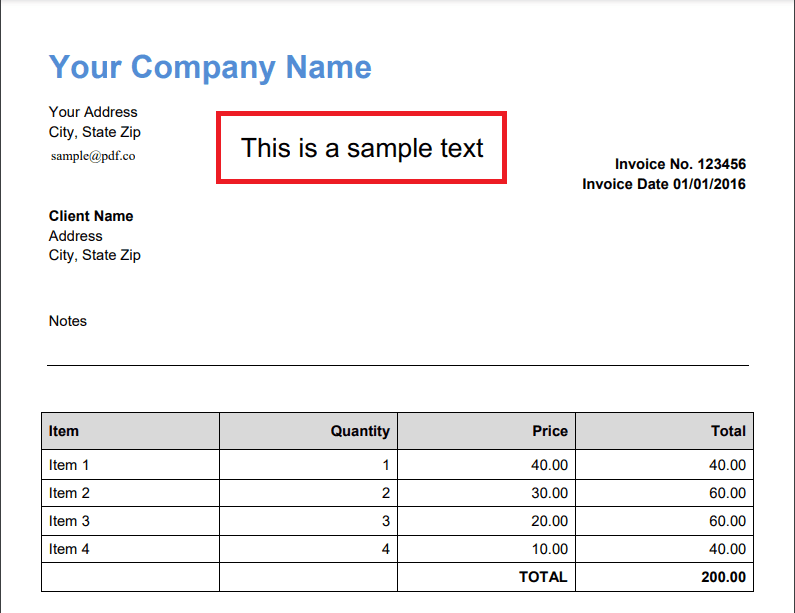 Screenshot of the Output PDF