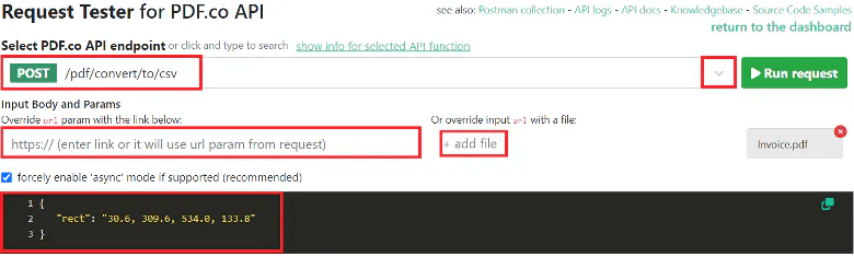 Screenshot of Request Tester Page