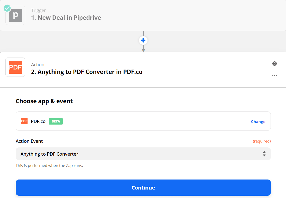 Anything To PDF Converter Action Step on Zapier