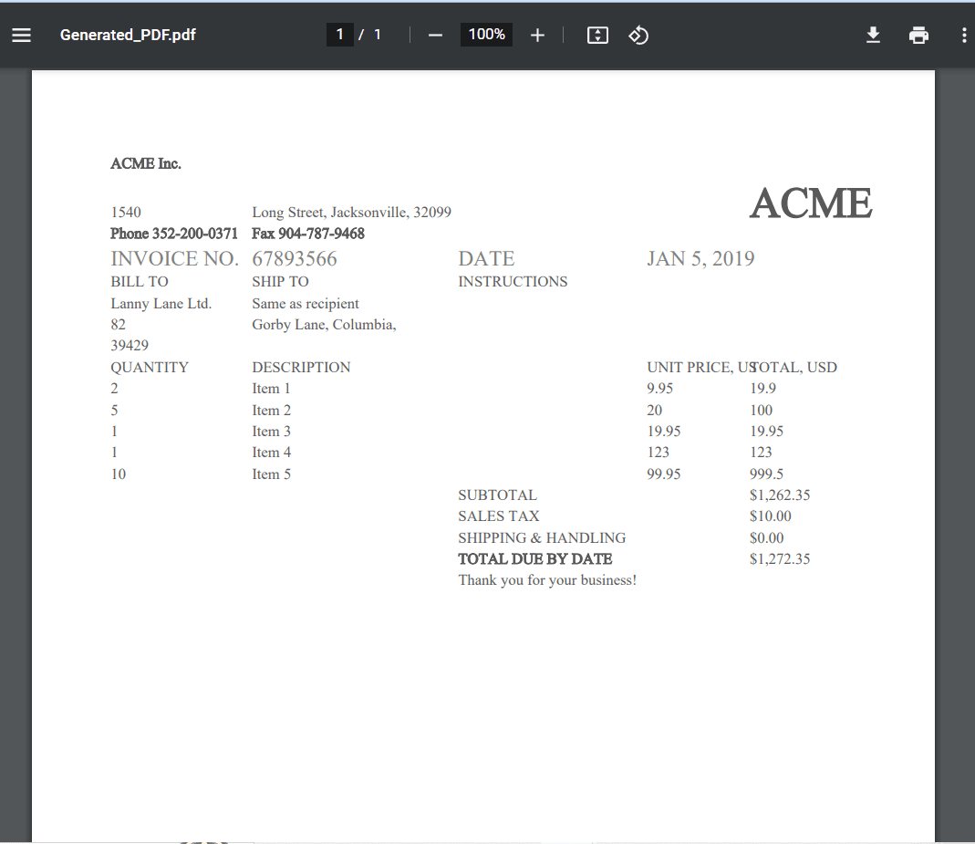 Generated PDF Output