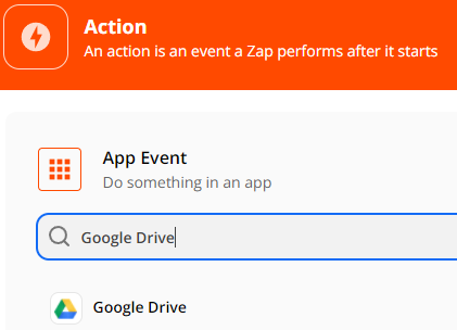Select Google Drive as the App Event