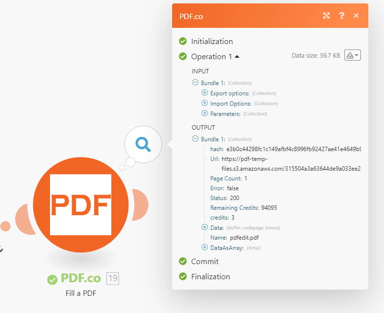 Output of PDF.co Module