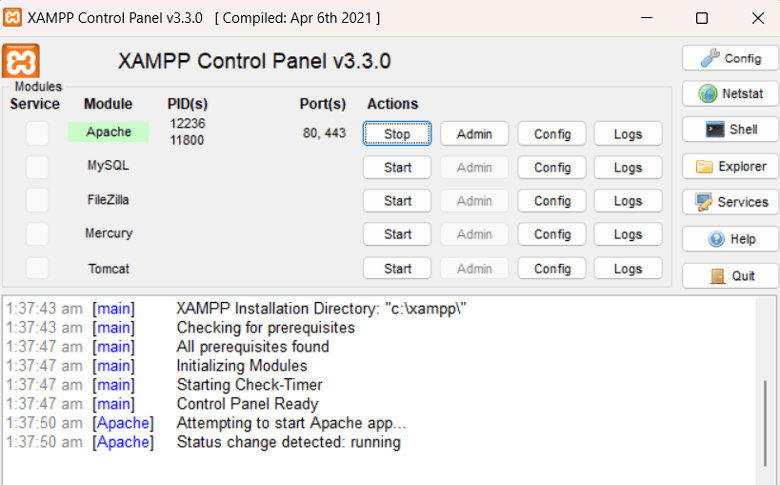 XAMPP Control Panel