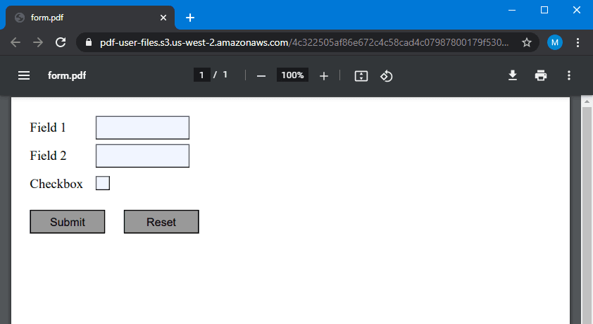 Screenshot of Fillable PDF Form Template