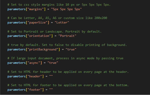 HTML to PDF Conversion Settings 2