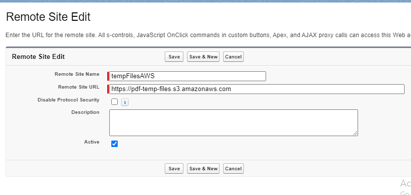 Remote Site Settings