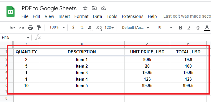 Google Sheets Output