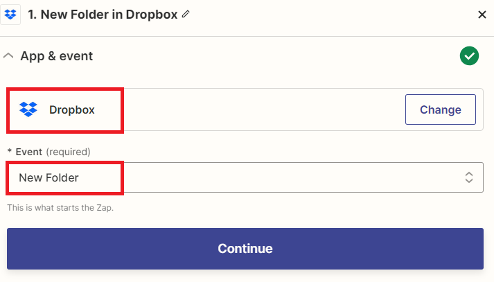 Zapier - New folder in Dropbox