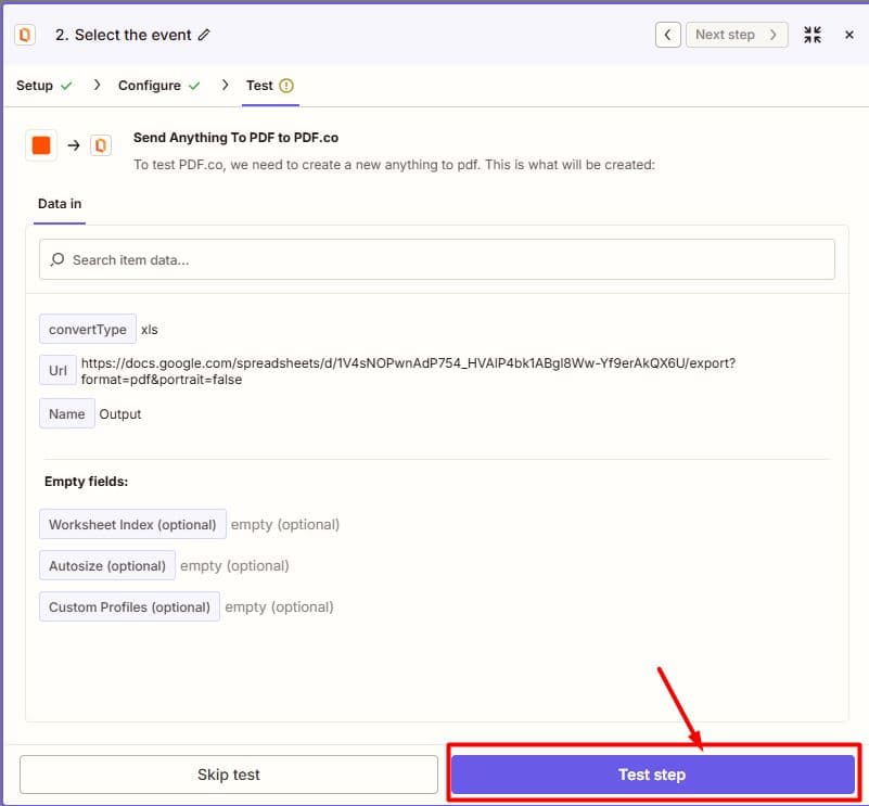 Test the PDF.co Action