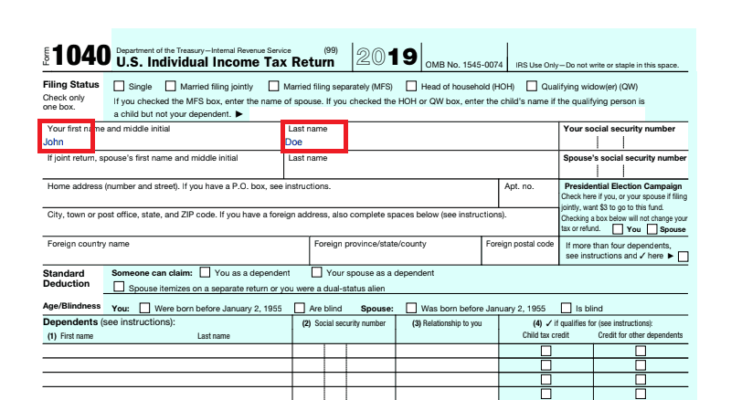 Screenshot of the Filled PDF Form