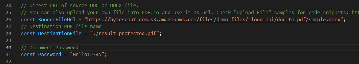 Adding the source file and password details