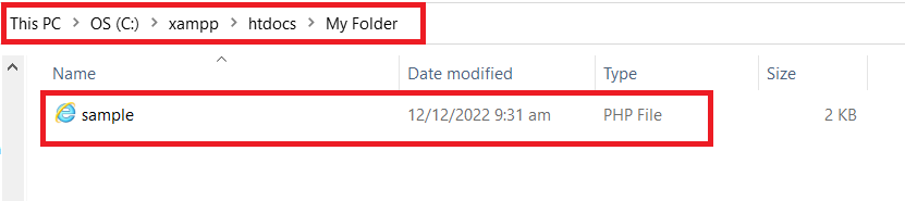 PHP Sample Code saved in folder